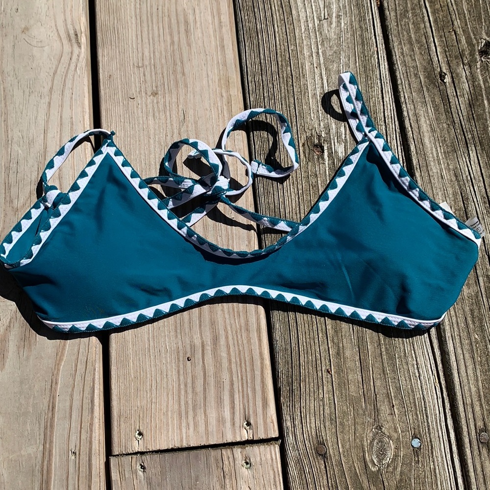 Shein Teal and White Bikini TOP ONLY
